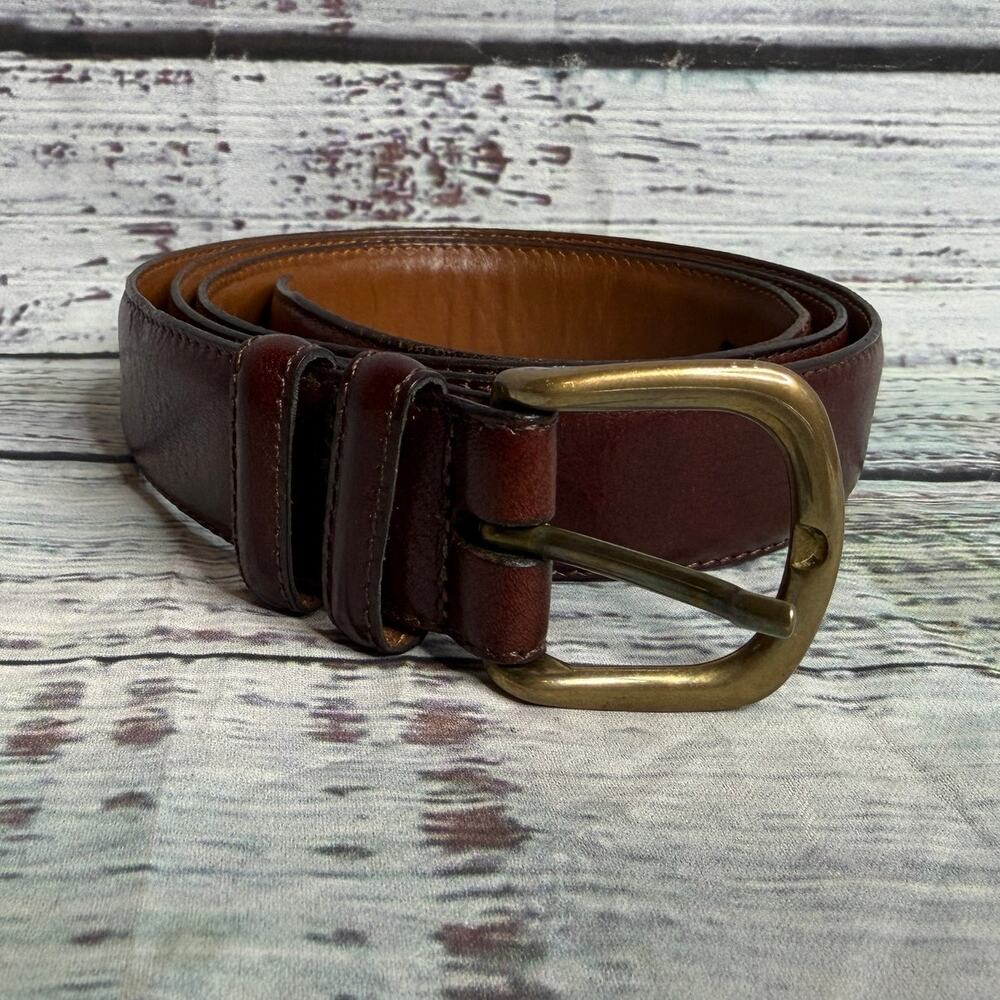 Bosca Brown Genuine Leather Belt Brass Buckle Classic Casual Men's 48"